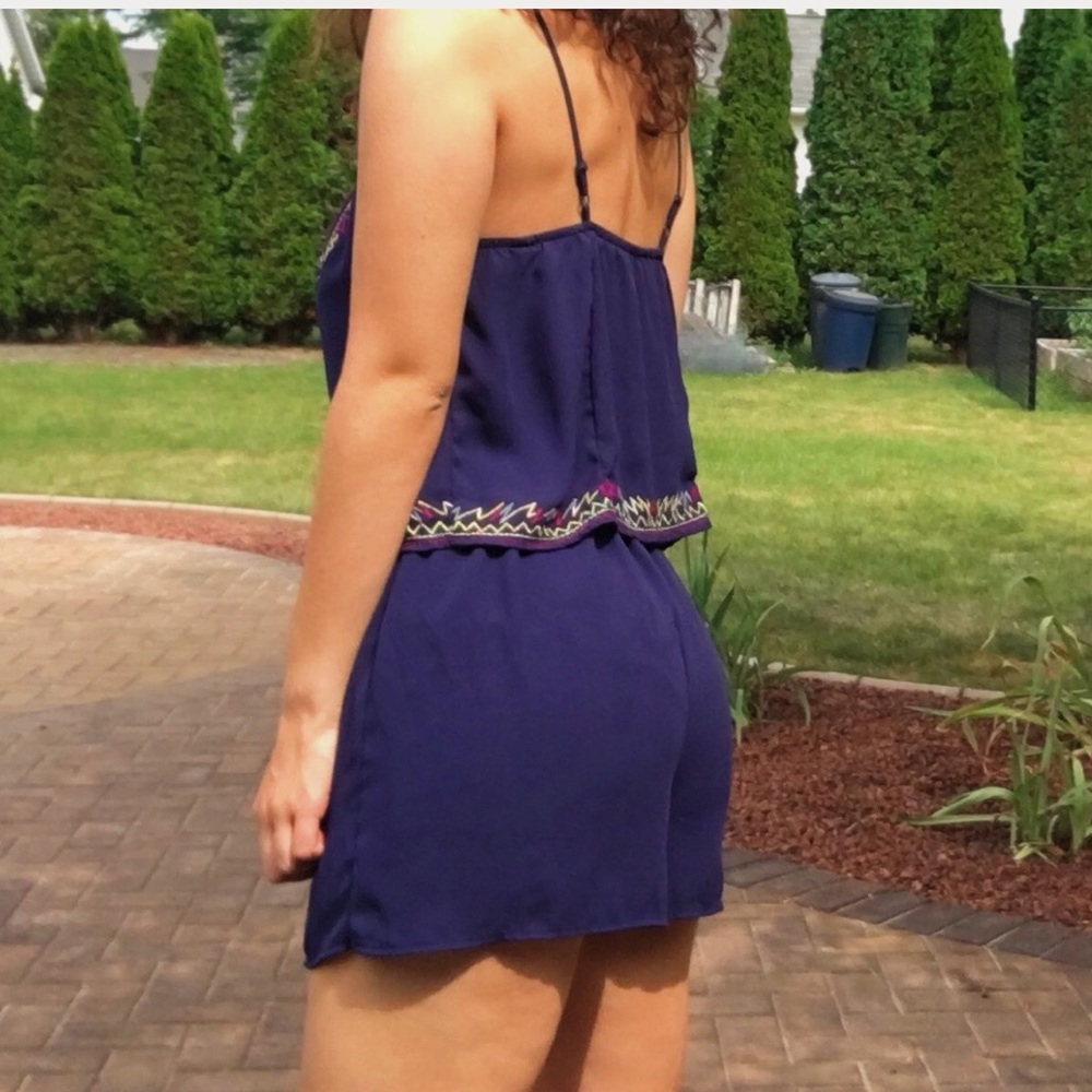 NAVY BLUE ROMPER WITH COLORED DETAILING